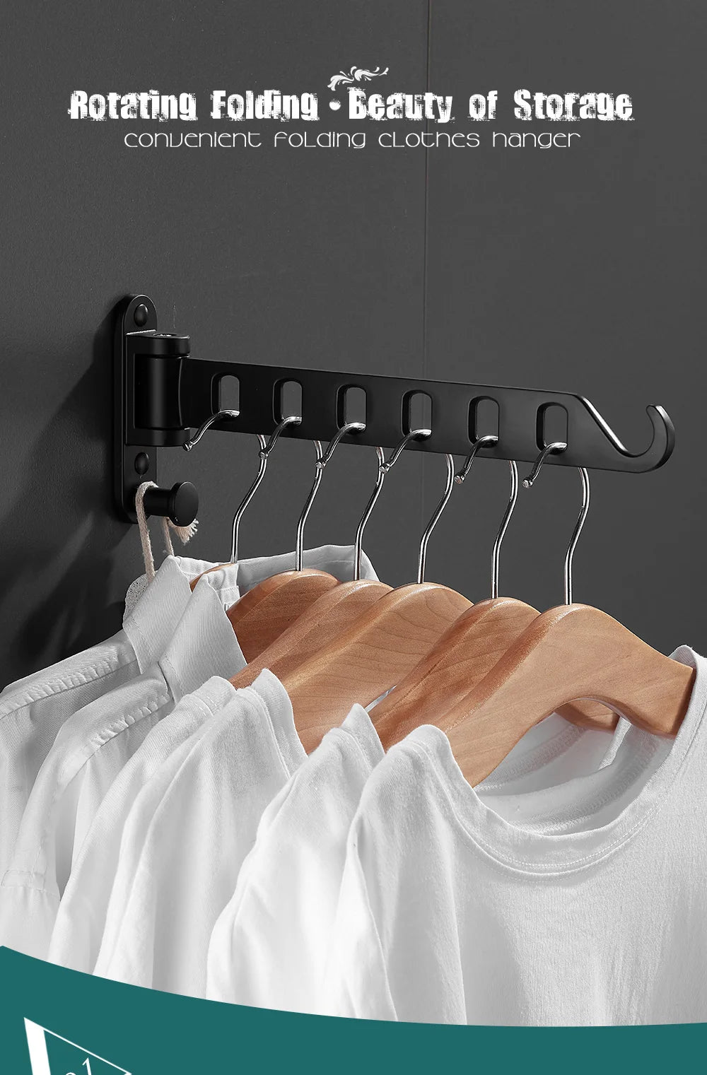 Falangshi Clothes Rack Black Swivel Clothes Hangers Wall Mounted Hanger Drying Rack Aluminum Clothes Organization WB3018