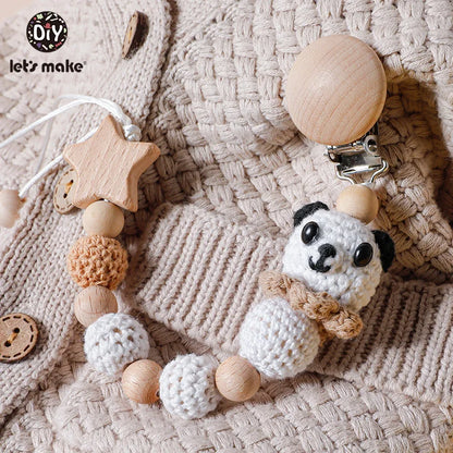 Let's Make Pacifier Chain 1pc Baby Teeting Chains Crochet Rabbit Panda Beads Wooden Clips Wood Teether Tiny Rod Kids Dummy Clips