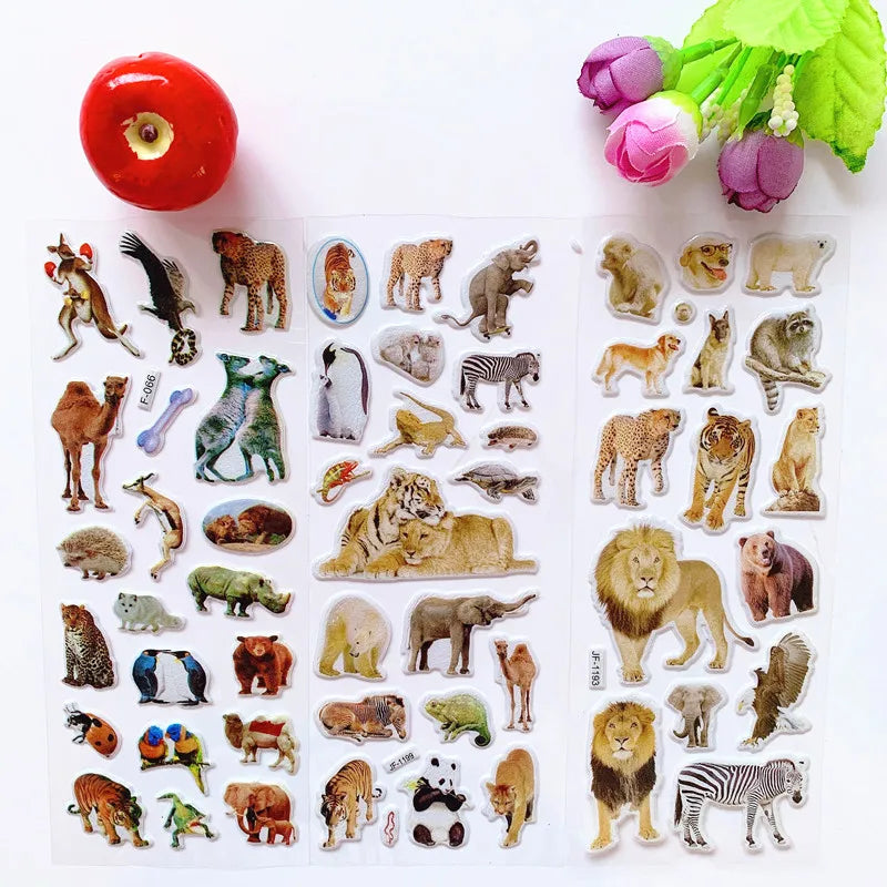 6 sheets /lot Kids Puffy Stickers Wild Animals Cats Dogs Girls Boys Rewards Sticker for School Teacher Classic Toys GYH