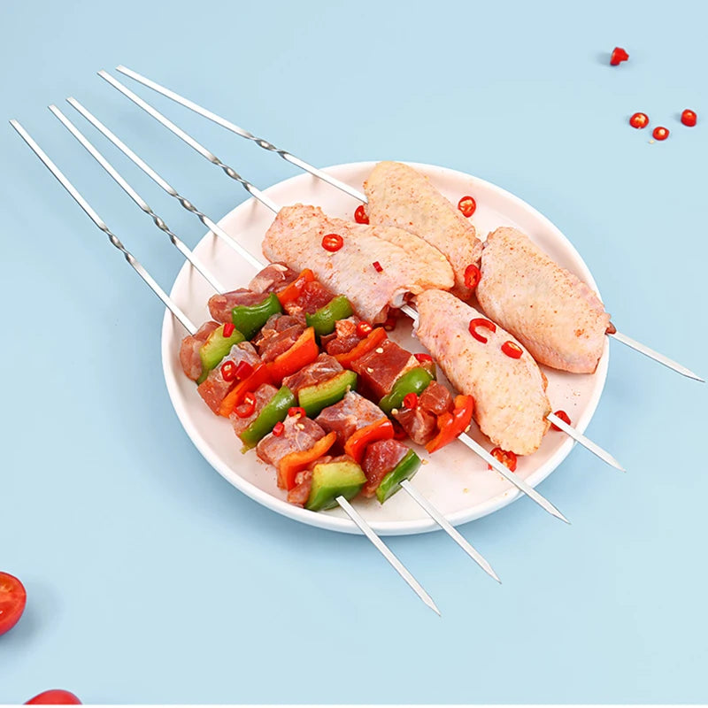 10/15Pcs Stainless Steel Barbecue Skewer Reusable BBQ Skewers Kebab Iron Stick For Outdoor Camping Picnic Tools Cooking Tools