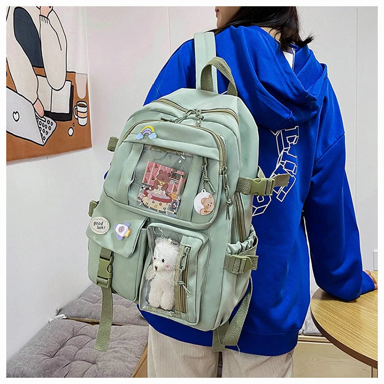 High School Backpack Children Backpacks For Students Kawaii Patchwork Large Capacity School Bags For Girls Handbag Pencil Bag