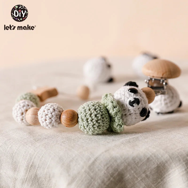 Let's Make Pacifier Chain 1pc Baby Teeting Chains Crochet Rabbit Panda Beads Wooden Clips Wood Teether Tiny Rod Kids Dummy Clips