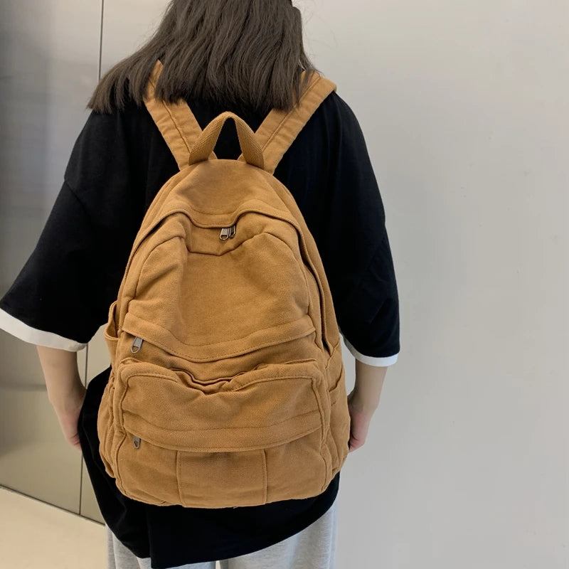 Girl Fabric School Bag New Fashion College Student Vintage Women Backpack Canvas Female Laptop Bag Travel Kawaii Ladies Backpack