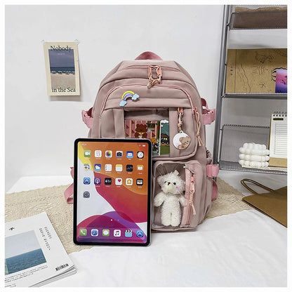 High School Backpack Children Backpacks For Students Kawaii Patchwork Large Capacity School Bags For Girls Handbag Pencil Bag