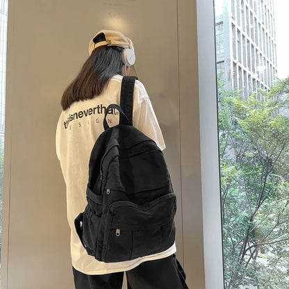 Girl Fabric School Bag New Fashion College Student Vintage Women Backpack Canvas Female Laptop Bag Travel Kawaii Ladies Backpack