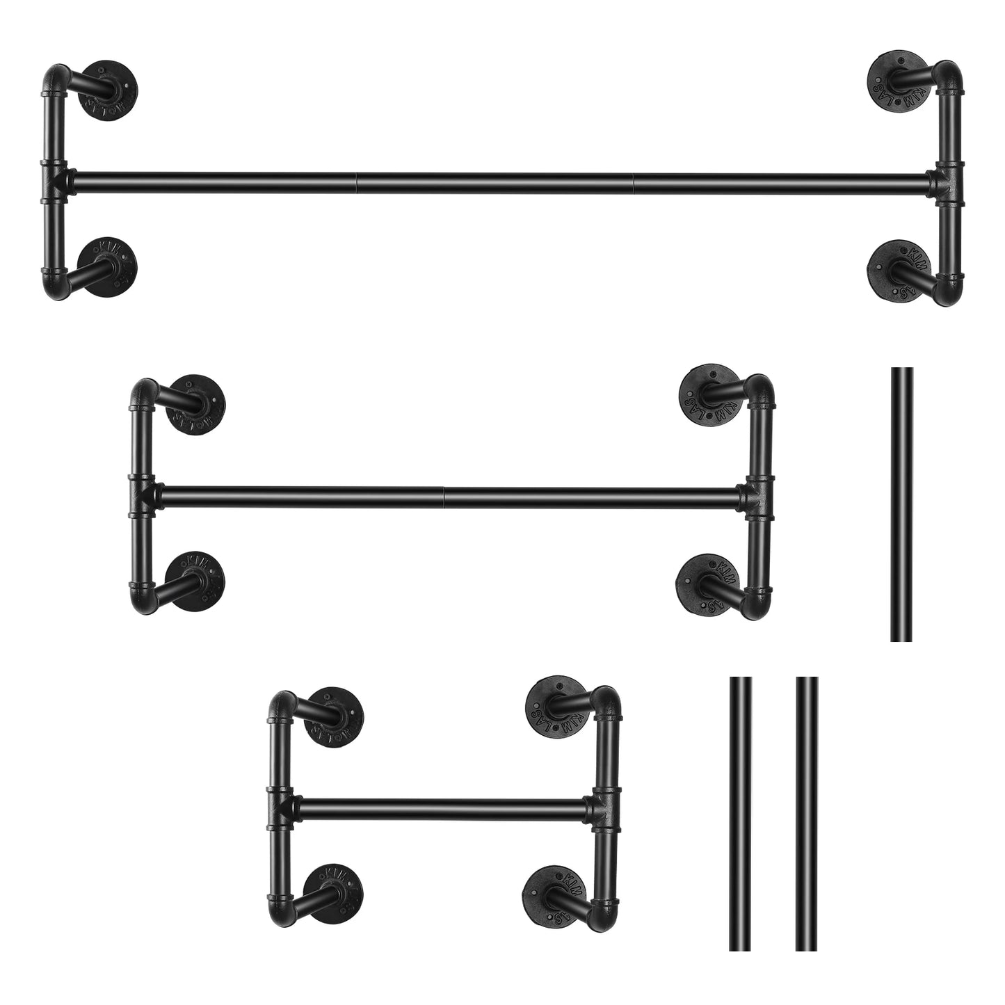 Industrial Pipe Clothes Rack Wall Mounted Hanging Bar Garment Rack Rail Detachable Bedroom Space-Saver for Home