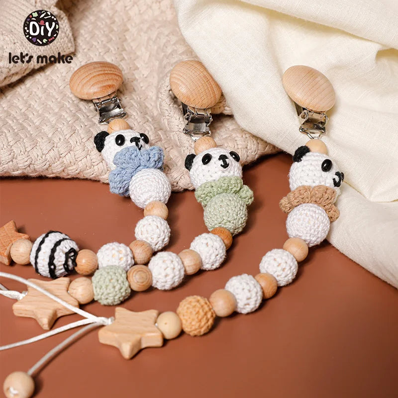 Let's Make Pacifier Chain 1pc Baby Teeting Chains Crochet Rabbit Panda Beads Wooden Clips Wood Teether Tiny Rod Kids Dummy Clips