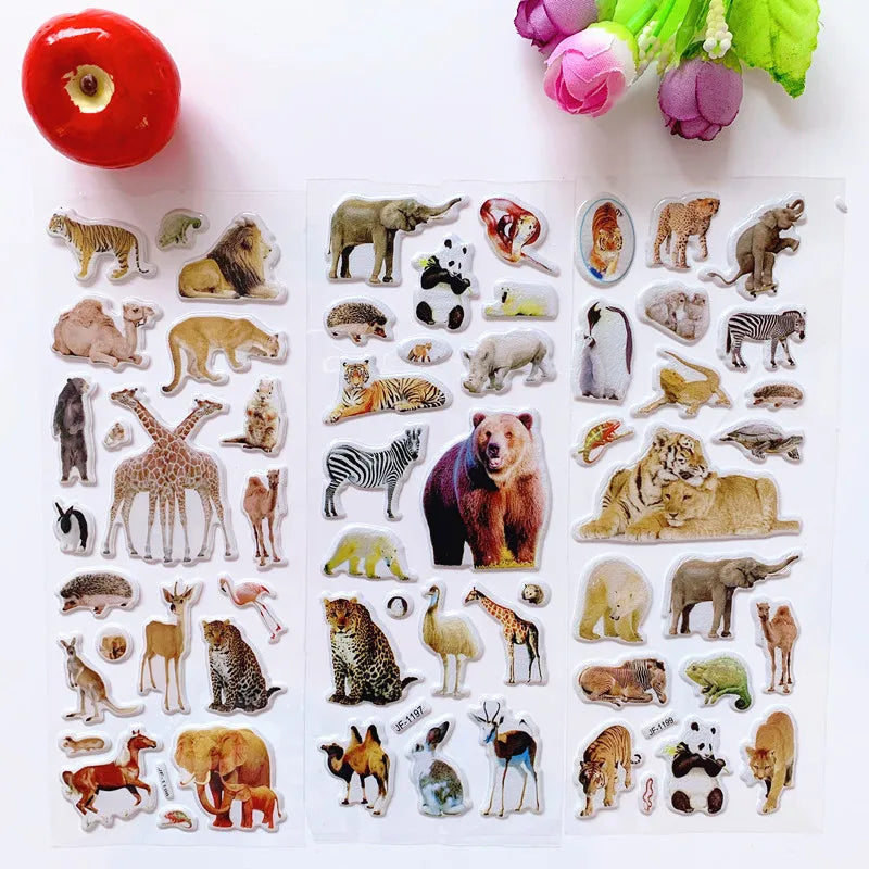 6 sheets /lot Kids Puffy Stickers Wild Animals Cats Dogs Girls Boys Rewards Sticker for School Teacher Classic Toys GYH