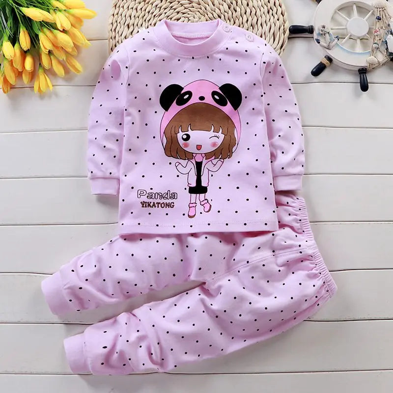 2024 Newborn Kids Boys Girls Pajama Sets Cartoon Long Sleeve Cute T-Shirt Tops with Pants Toddler Baby Autumn Sleeping Clothes