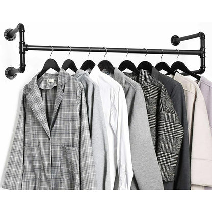 Industrial Pipe Clothes Rack Wall Mounted Hanging Bar Garment Rack Rail Detachable Bedroom Space-Saver for Home