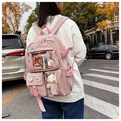 High School Backpack Children Backpacks For Students Kawaii Patchwork Large Capacity School Bags For Girls Handbag Pencil Bag