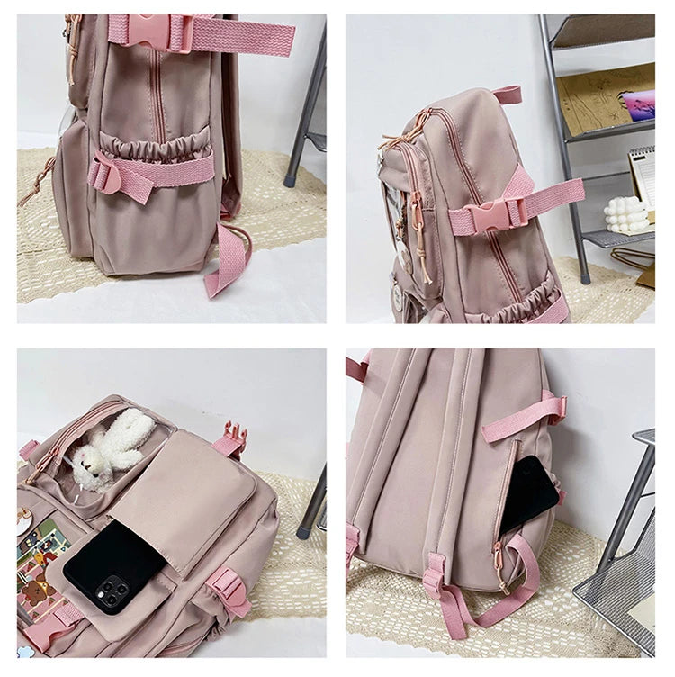 High School Backpack Children Backpacks For Students Kawaii Patchwork Large Capacity School Bags For Girls Handbag Pencil Bag