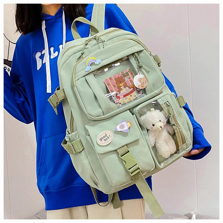 High School Backpack Children Backpacks For Students Kawaii Patchwork Large Capacity School Bags For Girls Handbag Pencil Bag