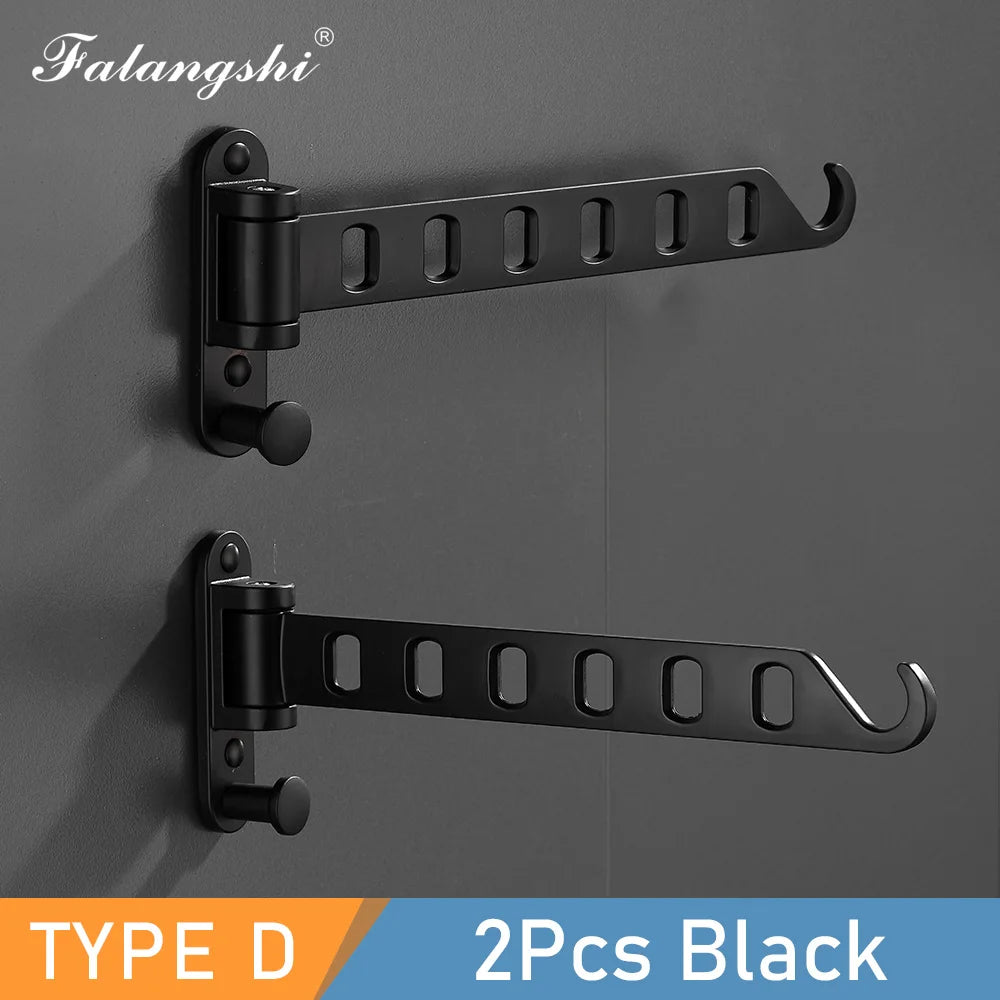 Falangshi Clothes Rack Black Swivel Clothes Hangers Wall Mounted Hanger Drying Rack Aluminum Clothes Organization WB3018