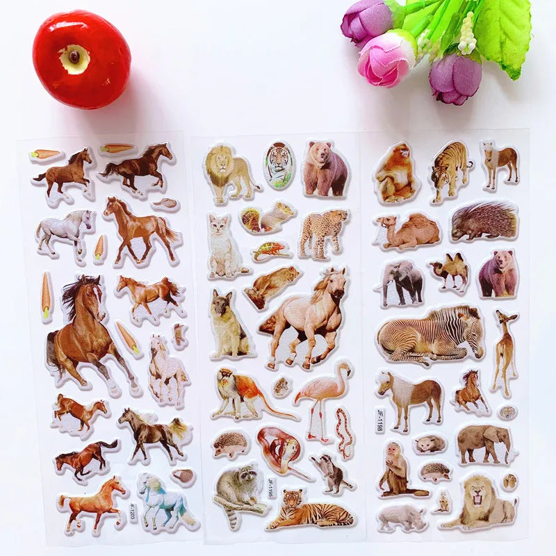 6 sheets /lot Kids Puffy Stickers Wild Animals Cats Dogs Girls Boys Rewards Sticker for School Teacher Classic Toys GYH