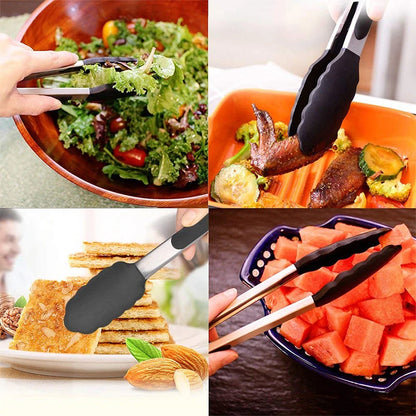 7/9/12inch Silicone Kitchen BBQ Tongs Stainless Steel Locking Cooking Tongs with Silicone Tips Non-Slip Food Tongs for Cooking