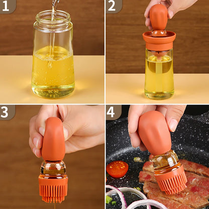 Portable Kitchen Oil Bottle Silicone Brush Control Quantitative With Barbecue Spray Bottle For BBQ Cooking Baking Oil Dispenser