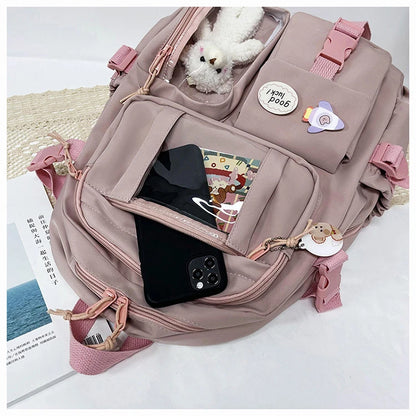 High School Backpack Children Backpacks For Students Kawaii Patchwork Large Capacity School Bags For Girls Handbag Pencil Bag