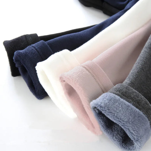 2023 Girls' Pants, Children's Winter Thickened Warm Trousers, Warm Elastic Pink Navy Blue Leggings, Boys' Feet Pants