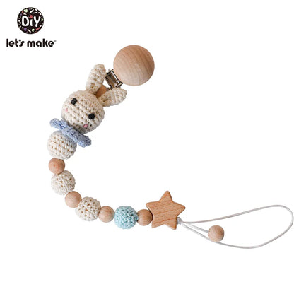 Let's Make Pacifier Chain 1pc Baby Teeting Chains Crochet Rabbit Panda Beads Wooden Clips Wood Teether Tiny Rod Kids Dummy Clips