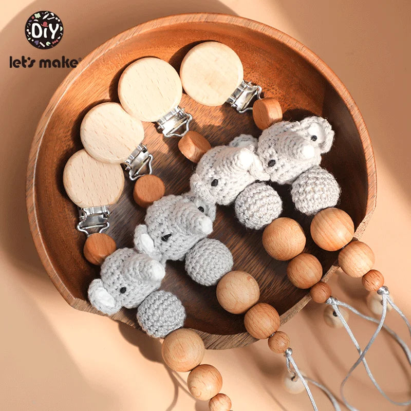 Let's Make Pacifier Chain 1pc Baby Teeting Chains Crochet Rabbit Panda Beads Wooden Clips Wood Teether Tiny Rod Kids Dummy Clips