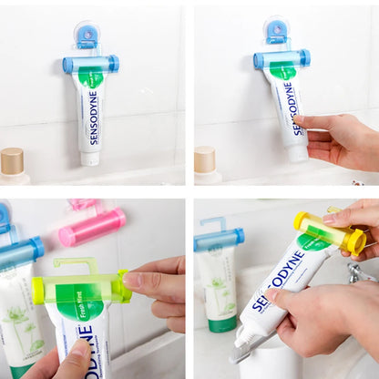 Dental Cream Bathroom Accessories Manual Syringe Gun Dispenser Rolling Squeezer Toothpaste Dispenser Tube Sucker Holder