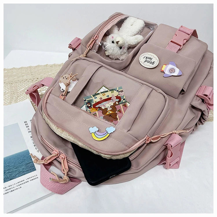 High School Backpack Children Backpacks For Students Kawaii Patchwork Large Capacity School Bags For Girls Handbag Pencil Bag