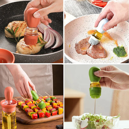 Portable Kitchen Oil Bottle Silicone Brush Control Quantitative With Barbecue Spray Bottle For BBQ Cooking Baking Oil Dispenser