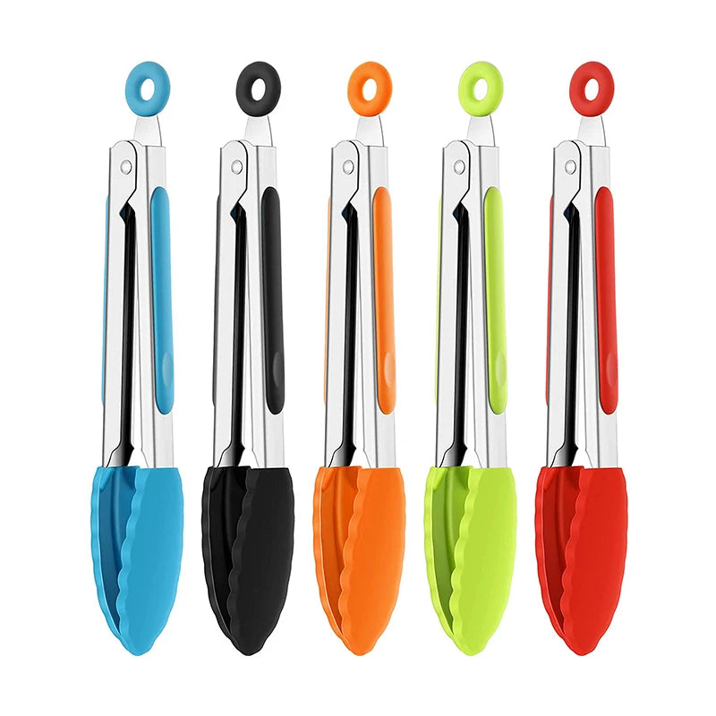 7/9/12inch Silicone Kitchen BBQ Tongs Stainless Steel Locking Cooking Tongs with Silicone Tips Non-Slip Food Tongs for Cooking