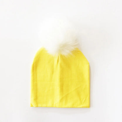 Autumn Winter Boy Girl Faux Raccoon Fur Cotton Kids Caps Baby Beanie Hats With Pompon Children's Accessories