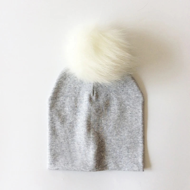 Autumn Winter Boy Girl Faux Raccoon Fur Cotton Kids Caps Baby Beanie Hats With Pompon Children's Accessories