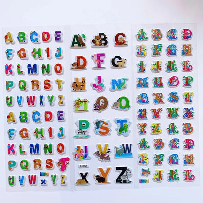 6 Sheets Kids Stickers 3D Puffy Bulk Cartoon English Alphabet Letters Number Stickers Educational Toys for Girl Boy GYH