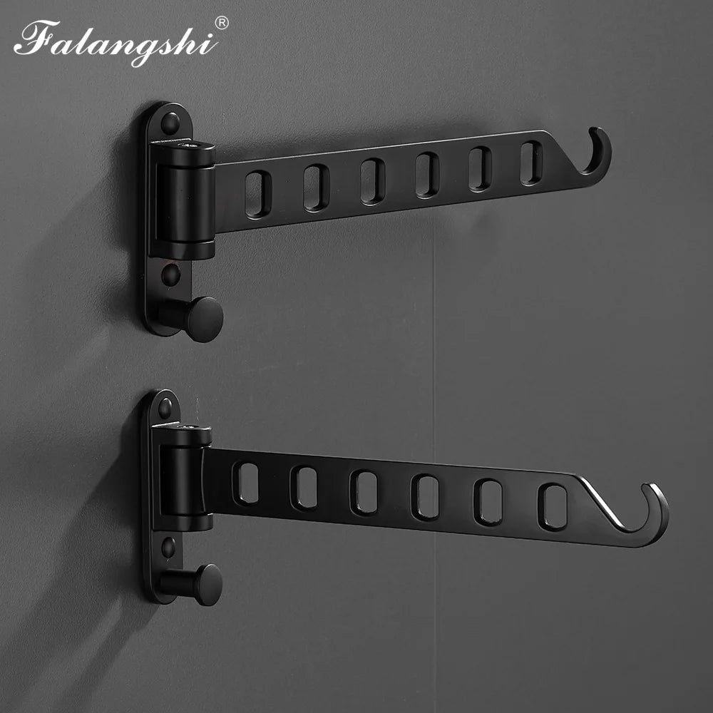 Falangshi Clothes Rack Black Swivel Clothes Hangers Wall Mounted Hanger Drying Rack Aluminum Clothes Organization WB3018