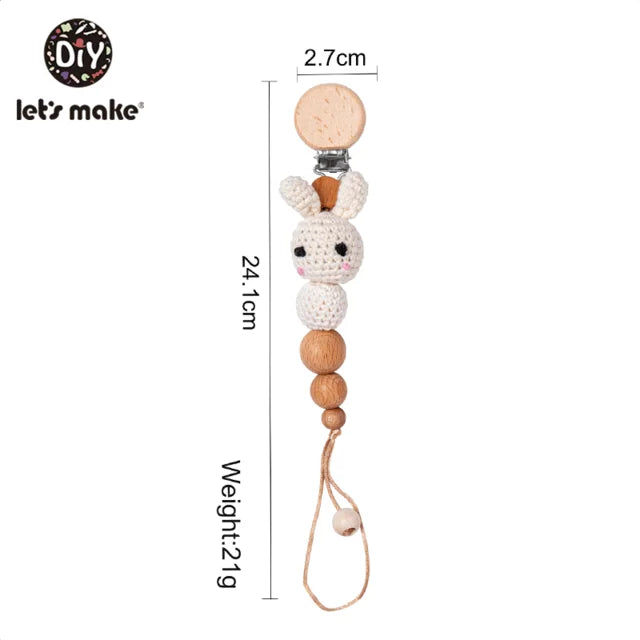 Let's Make Pacifier Chain 1pc Baby Teeting Chains Crochet Rabbit Panda Beads Wooden Clips Wood Teether Tiny Rod Kids Dummy Clips