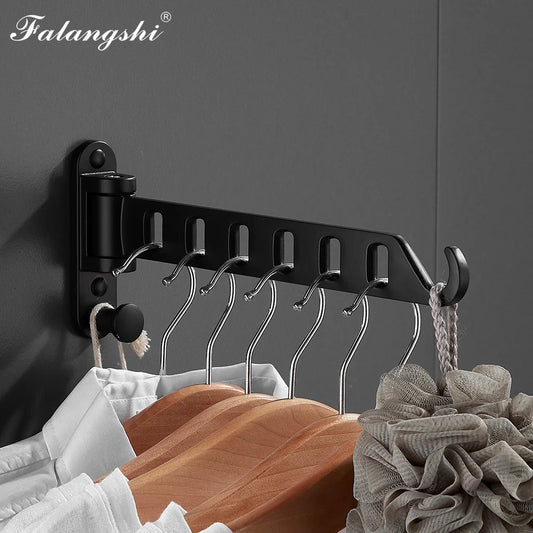 Falangshi Clothes Rack Black Swivel Clothes Hangers Wall Mounted Hanger Drying Rack Aluminum Clothes Organization WB3018