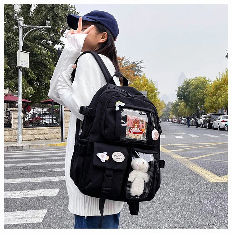 High School Backpack Children Backpacks For Students Kawaii Patchwork Large Capacity School Bags For Girls Handbag Pencil Bag