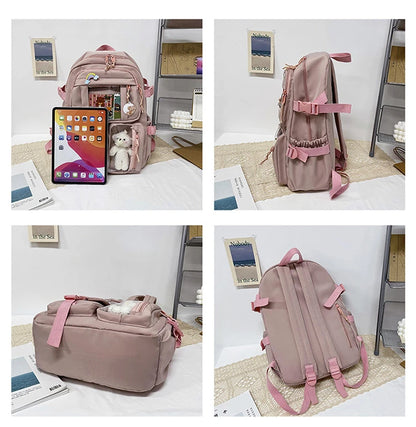 High School Backpack Children Backpacks For Students Kawaii Patchwork Large Capacity School Bags For Girls Handbag Pencil Bag