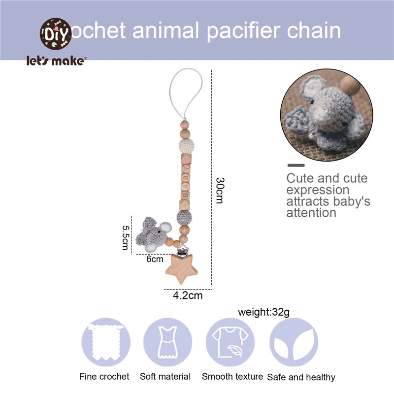 Let's Make Pacifier Chain 1pc Baby Teeting Chains Crochet Rabbit Panda Beads Wooden Clips Wood Teether Tiny Rod Kids Dummy Clips