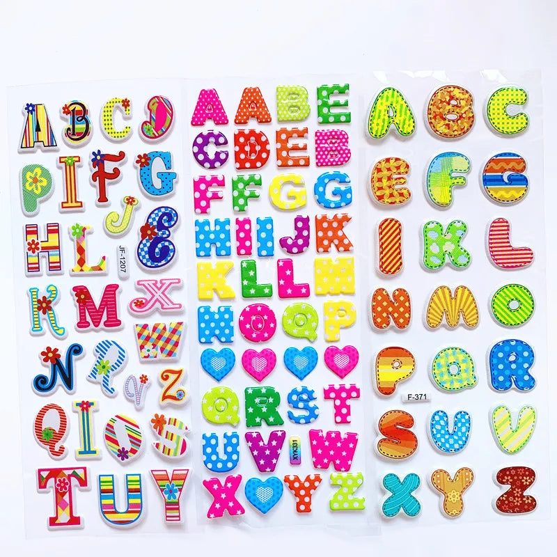 6 Sheets Kids Stickers 3D Puffy Bulk Cartoon English Alphabet Letters Number Stickers Educational Toys for Girl Boy GYH