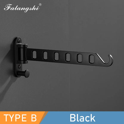 Falangshi Clothes Rack Black Swivel Clothes Hangers Wall Mounted Hanger Drying Rack Aluminum Clothes Organization WB3018