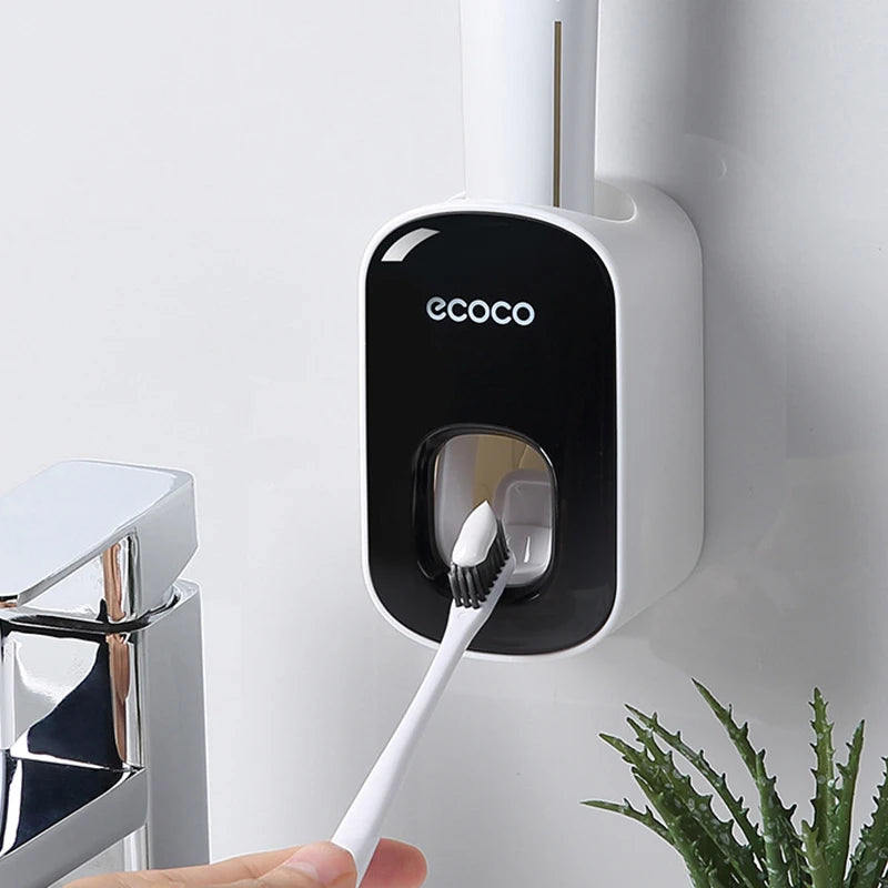 ECOCO Automatic Toothpaste Dispenser Wall Mount Bathroom Bathroom Accessories Waterproof Toothpaste Squeezer Toothbrush Holder