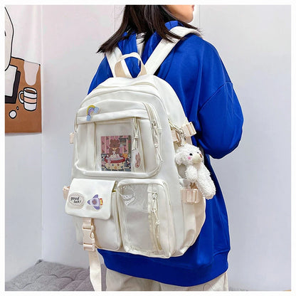 High School Backpack Children Backpacks For Students Kawaii Patchwork Large Capacity School Bags For Girls Handbag Pencil Bag