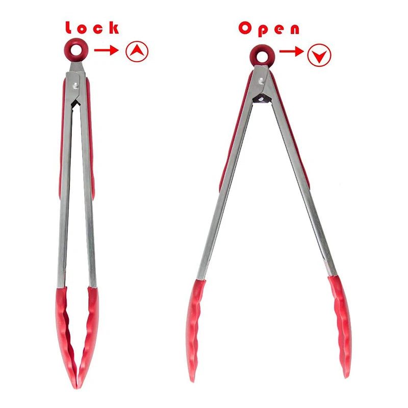 7/9/12inch Silicone Kitchen BBQ Tongs Stainless Steel Locking Cooking Tongs with Silicone Tips Non-Slip Food Tongs for Cooking