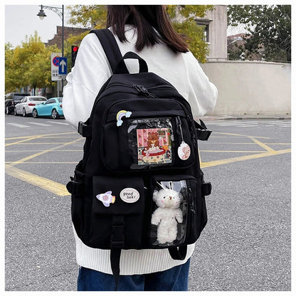 High School Backpack Children Backpacks For Students Kawaii Patchwork Large Capacity School Bags For Girls Handbag Pencil Bag