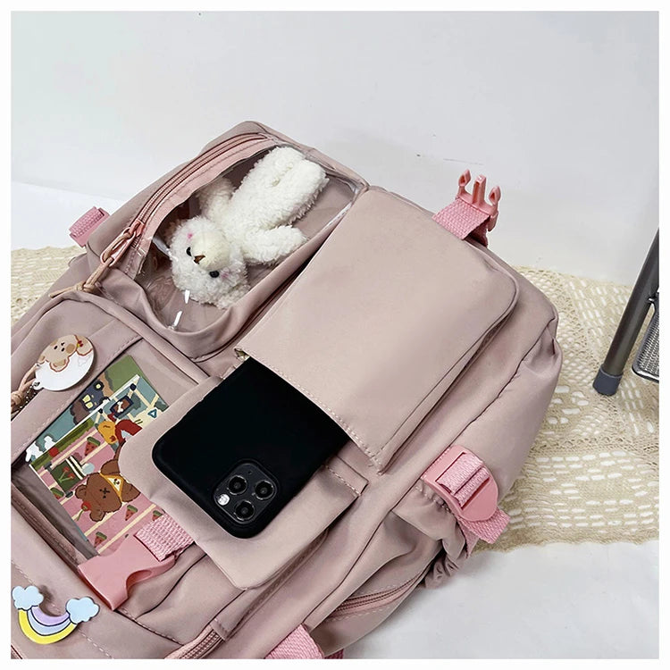 High School Backpack Children Backpacks For Students Kawaii Patchwork Large Capacity School Bags For Girls Handbag Pencil Bag