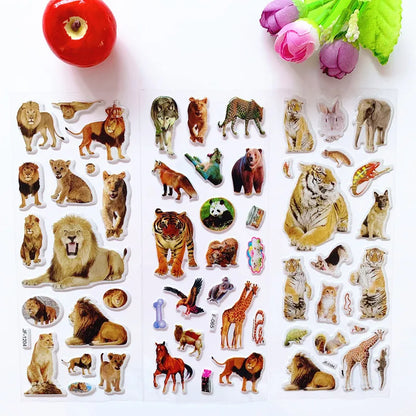 6 sheets /lot Kids Puffy Stickers Wild Animals Cats Dogs Girls Boys Rewards Sticker for School Teacher Classic Toys GYH