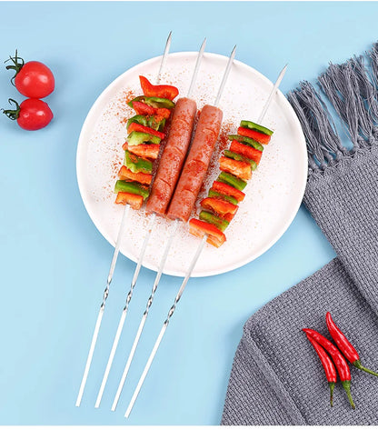 10/15Pcs Stainless Steel Barbecue Skewer Reusable BBQ Skewers Kebab Iron Stick For Outdoor Camping Picnic Tools Cooking Tools