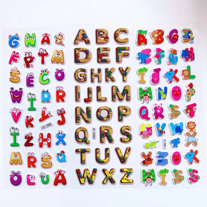 6 Sheets Kids Stickers 3D Puffy Bulk Cartoon English Alphabet Letters Number Stickers Educational Toys for Girl Boy GYH