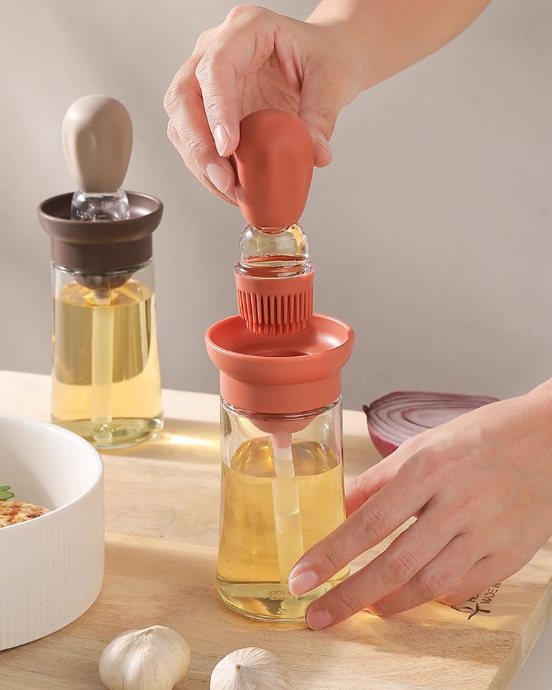 Portable Kitchen Oil Bottle Silicone Brush Control Quantitative With Barbecue Spray Bottle For BBQ Cooking Baking Oil Dispenser