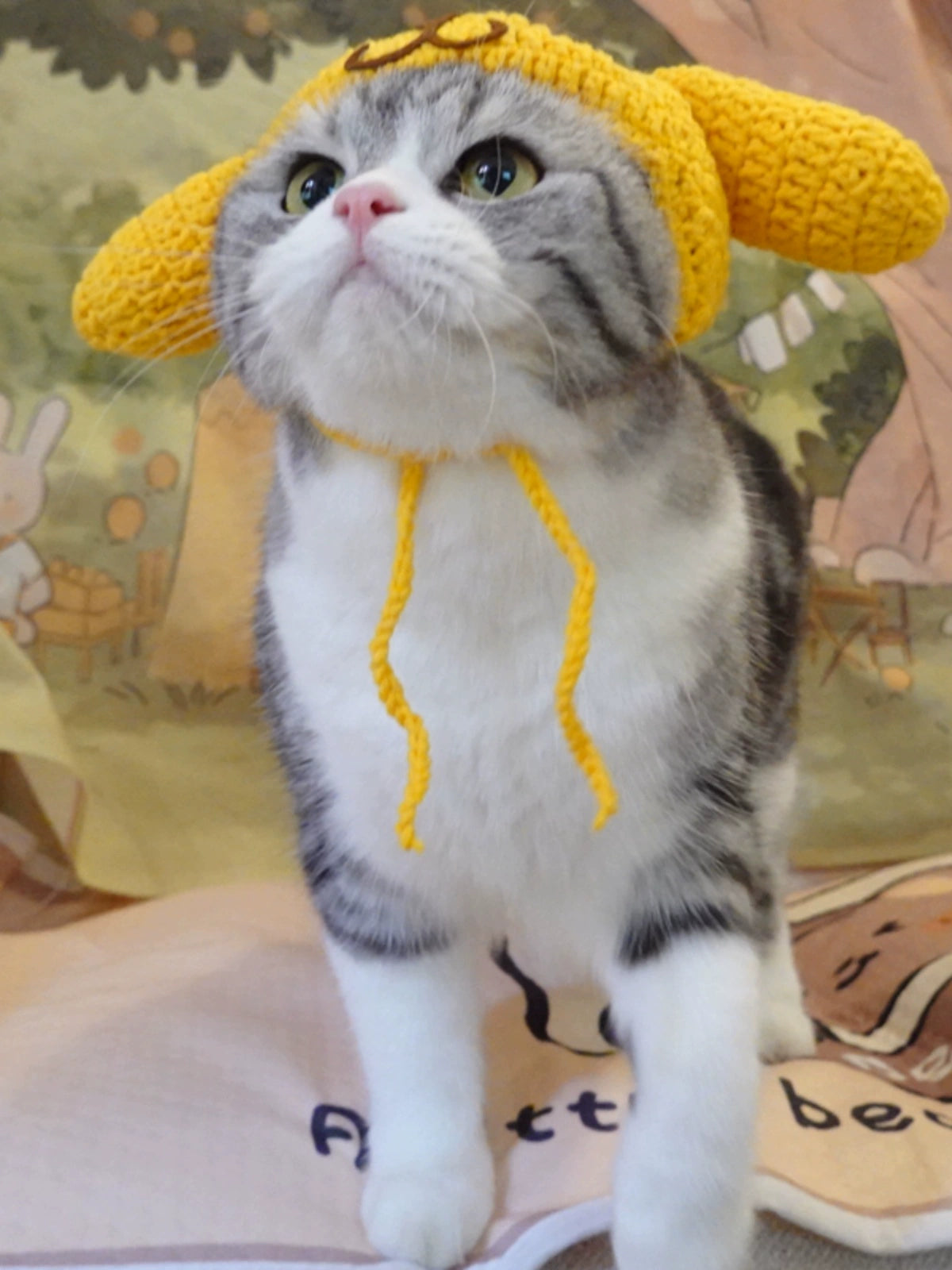 Sanliou Pom Pom Purin Pet Disguise Cap Cat Head Cover Handmade Cat Headdress British Shorthair American Shorthair Cotton Doll Ornament